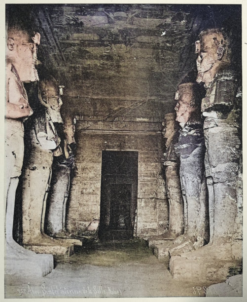 古埃及建筑，阿布辛贝大庙内部，1890年代复古照片，摄影师让·帕斯卡尔·塞巴，19世纪图片下载