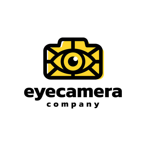 相机照片中的眼睛插图。摄影公司的眼睛相机标志模板。图片下载