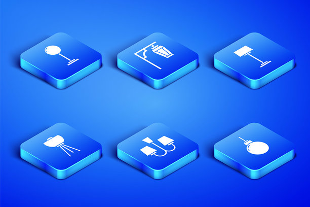 吊灯、落地灯、吊灯、复古街灯和图标。矢量图。图片下载