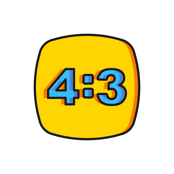 彩色相框4-3图标，孤立在白色背景上。16-9照片尺寸。相机传感器尺寸。平面填充轮廓风格，带阴影。矢量图。图片下载