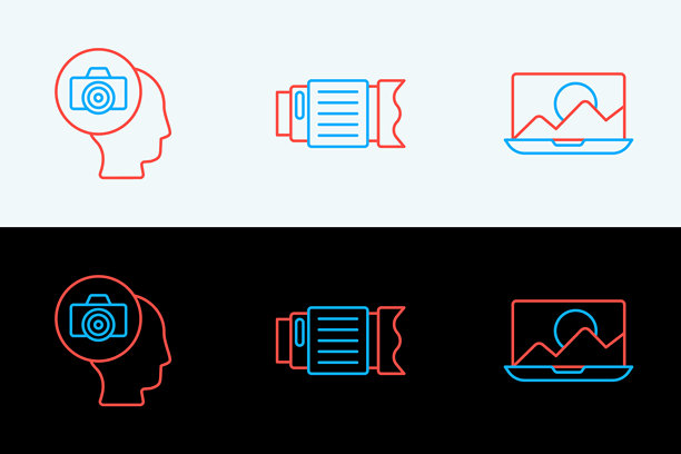 照片修饰、相机和相机镜头图标。矢量图。图片下载