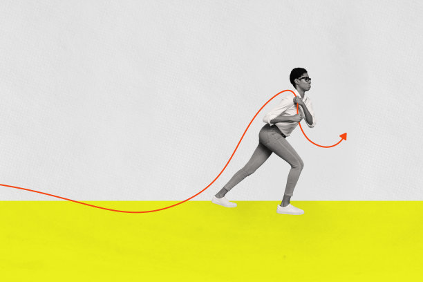 努力工作的女商人素描艺术作品，3D照片拼贴，展现她的成功、动力和强大的领导力。图片下载