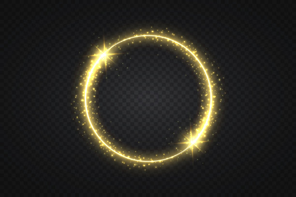 金色发光环，带有闪烁的旋转效果，背景为黑色。详细的矢量插图，展现出辉煌的金色框架，完美适用于奢侈品牌和产品展示。图片下载