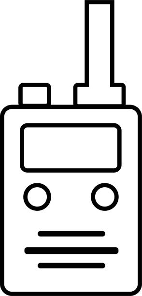 对讲机图标标志矢量插图，适用于透明背景的网页和移动应用。黑色线条元素来自户外活动概念，可编辑的库存。便携式无线电发射器符号。图片下载