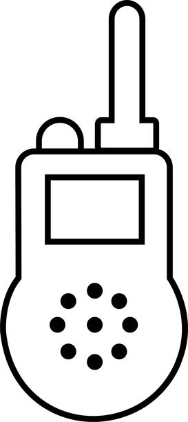 对讲机图标标志矢量插图，适用于透明背景的网页和移动应用。黑色线条元素来自户外活动概念，可编辑的库存。便携式无线电发射器符号。图片下载