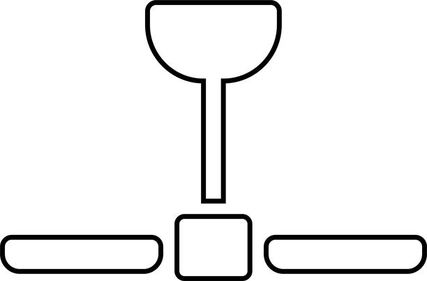 时尚线条风格的吊扇图标，可编辑的库存素材。空气风扇矢量标志。吊扇图标剪贴画头像标志符号，用于降温和空气循环，背景透明。图片下载