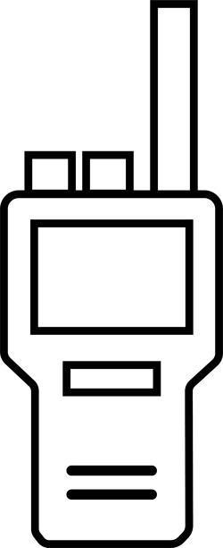 对讲机图标标志矢量插图，适用于透明背景的网页和移动应用。黑色线条元素来自户外活动概念，可编辑的库存。便携式无线电发射器符号。图片下载