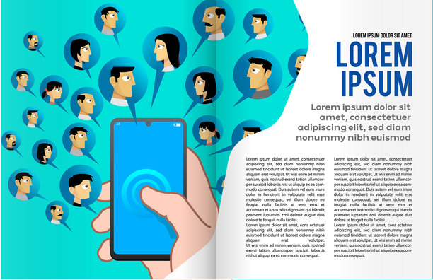 社交网络书籍或杂志插图模板。图片下载