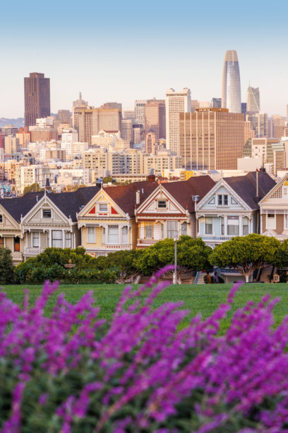 旧金山彩绘女士的粉彩色黄昏照片图片下载