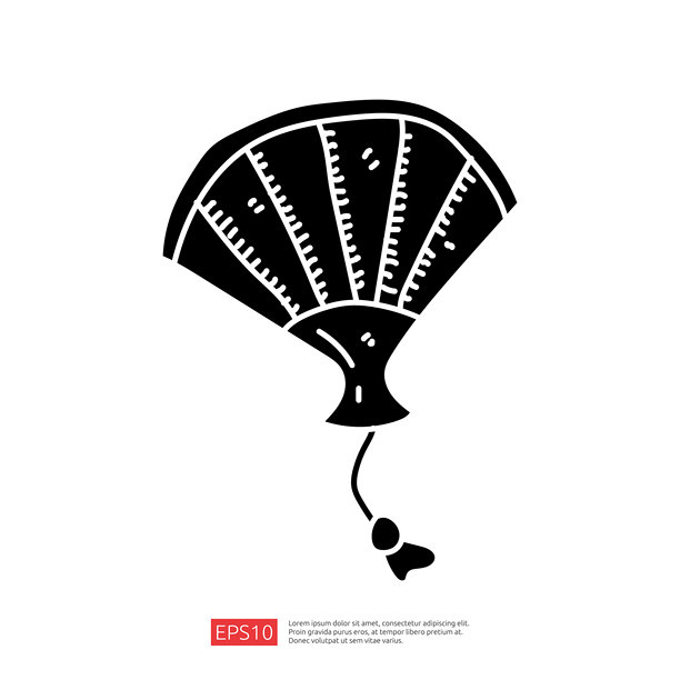 一幅风扇的风格化插图，呈现出弯曲的形状，线条代表扇叶，悬挂的绳子暗示着运动或降温。图片下载