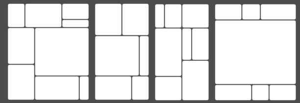 科技产品展示模板的图形仪表板。用于照片的砖块、数字数据、应用图表、马赛克计划布局。网站幻灯片网格用户界面框架，时尚的便当画廊视图。品牌组合。图片下载