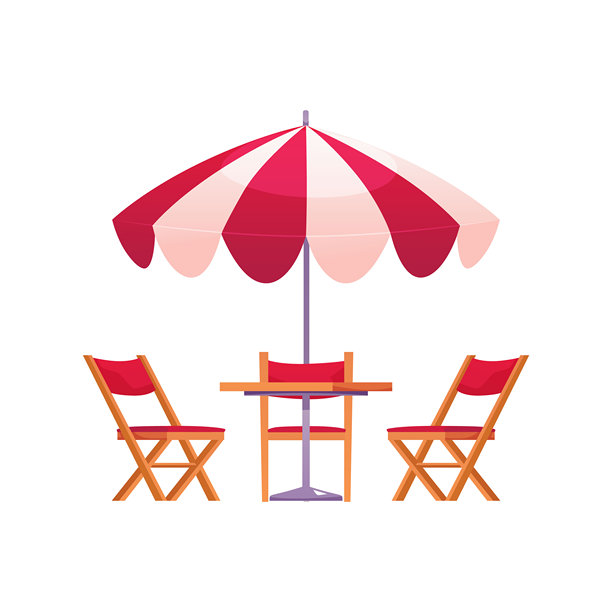 街头咖啡馆休闲家具，矢量平面伞、椅子和餐桌，餐厅露台，户外放松家具图片下载