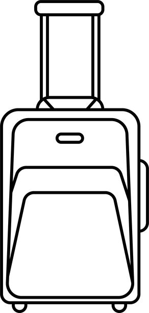 时尚线条风格的行李箱图标，可编辑的库存素材。旅行概念。飞行的行李箱塑料袋，创意旅程概念，透明背景。公文包图标矢量插图标志与符号。图片下载