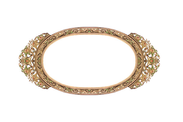 椭圆形雕刻模板木框装饰，带玻璃，无缝旧图案，适用于镜子或图片，白色背景隔离，剪切路径图片下载