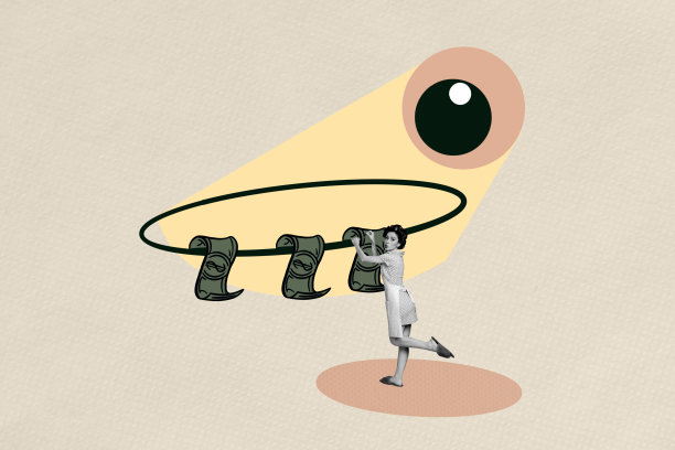 3D照片拼贴模板趋势艺术作品草图，监视手表，窥探控制，专注于年轻女性家庭主妇，干燥现金，财富，金融图片下载