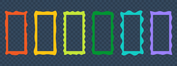 多彩的矢量波浪边框套件。适用于不规则边缘照片的边框。现代时尚的社交媒体模板。黑色背景上的矢量插图。图片下载