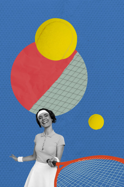 3D照片拼贴合成艺术作品草图，运动女性吸引人的女士手持网球拍在户外生活方式中打球图片下载