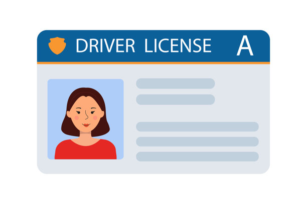 带有女性照片的汽车驾驶员身份证。车辆驾驶员身份证明。印章、条形码、塑料身份证。平面风格的矢量插图。图片下载