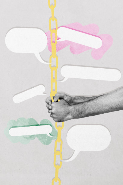 海报图像，垂直照片拼贴，手拉金属链，陷阱图标，通知，语音对话，讨论，监禁图片下载