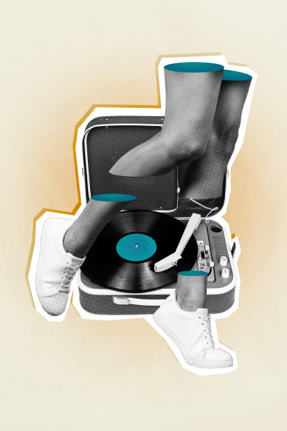 潮流艺术横幅草图 3D 照片拼贴 舞蹈服装 运动鞋 黑胶唱片 音乐之夜 无忧无虑的活动 夜总会 娱乐图片下载