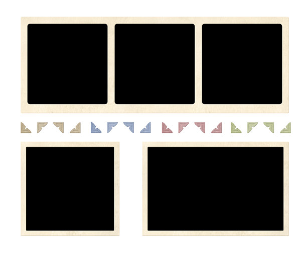 复古相框照片和装饰角落的组合。用于剪贴簿的情绪板图片专辑网格。复古风格的情绪板布局。孤立在白色背景上。留有文本和照片的空白空间。图片下载