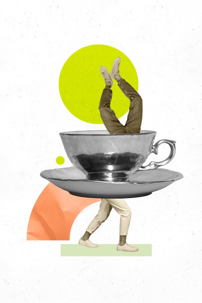 趋势艺术横幅素描照片拼贴，热饮休息风味，杯子，行走，女性腿部，人物脚部，幽默漫画情境图片下载