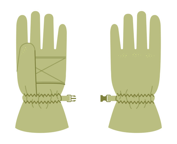 滑雪手套 冰屋 保温核心 橄榄绿色 卡通 时尚 手部配件 服装 技术插图 服饰图片下载