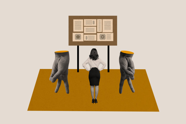 黑白剪影商务女性看着横幅的复合趋势艺术作品草图，三维照片拼贴，两只手在保护安全。图片下载