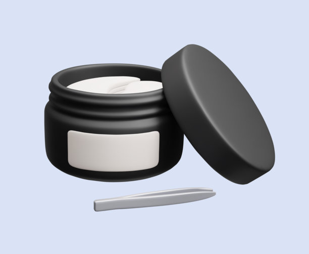 黑色3D眼贴美容化妆品矢量插图。韩国美容护肤疗法，抗衰老保湿水凝胶眼贴，打开的瓶子和应用夹具的3D真实渲染。图片下载