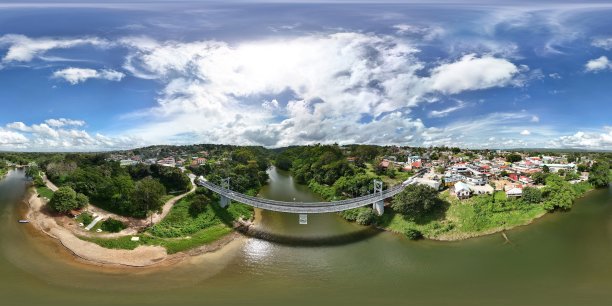 在部分多云的下午，使用无人机拍摄的圣伊格纳西奥的霍克斯沃斯桥360度航拍照片图片下载