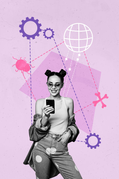 黑白剪影手持智能手机阅读帖子，展示安全连接的复合3D照片拼贴艺术作品草图图片下载