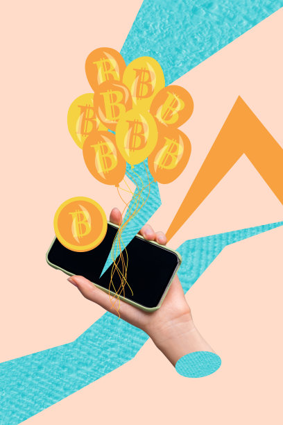 垂直照片拼贴，3D人手身体碎片，智能手机屏幕，比特币金色代币，交易成功收入投资图片下载