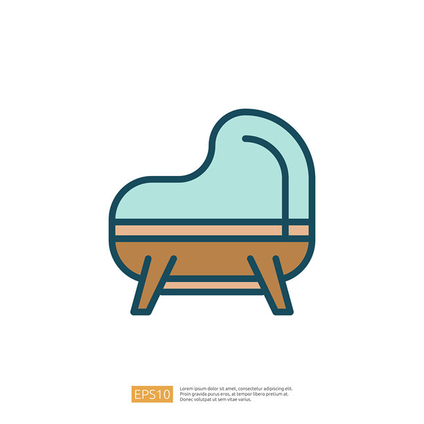 这张图片展示了一把极简风格的沙发椅，座椅为浅蓝色，木质底座，突显现代设计与舒适感。图片下载