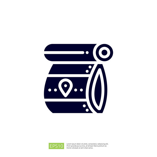 这张图片展示了一张卷起的地图，上面有一个位置标记，象征着导航或旅行规划。图片下载