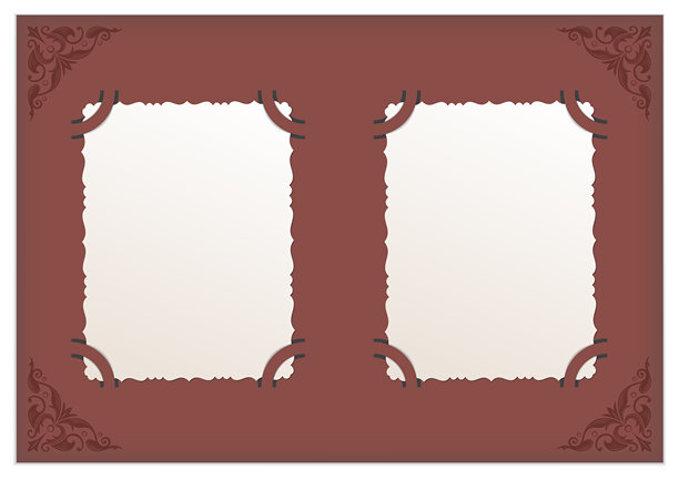 旧相册的一页，带有装饰性照片卡和角落装饰。图片下载