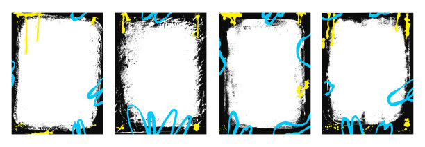 城市涂鸦喷涂背景框架套装。带有喷枪线条和污点的边框涂鸦模板。用于照片的墨水和油漆朋克装饰。复古纹理横幅海报叠加矢量插图。图片下载