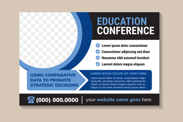 教育会议的横向布局抽象海报横幅设计模板，带有照片拼贴的空白区域，背景为白色。图片下载