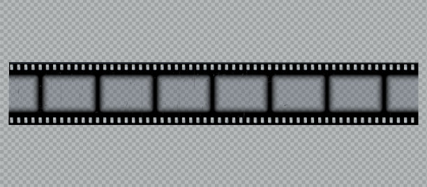 旧照片或胶卷条，透明背景上的复古黑色电影框，划痕视频带模板图片下载