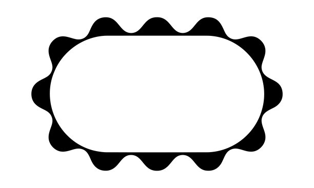 带有扇贝边框的矩形椭圆框。带波浪边缘的标签、标签、盒子或贴纸模板，孤立在白色背景上。镜子或图片的渐变效果。矢量图形插图。图片下载
