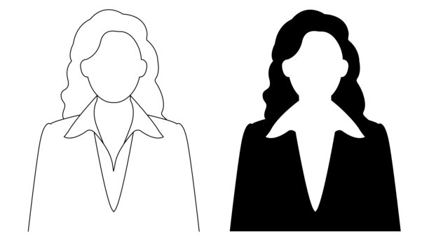 女性轮廓的侧面插图。商务女性轮廓插图。黑白女性头像图片。穿着商务套装的女性。图片下载