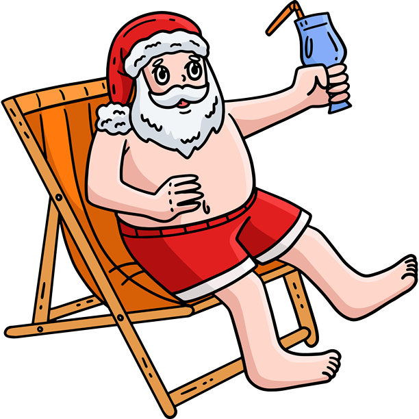 七月的圣诞节，圣诞老人晒太阳的剪贴画图片下载