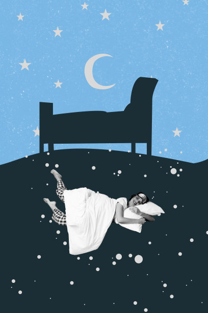 趋势艺术作品合成素描图像照片拼贴，黑白剪影女士在夜晚巨大枕头下沉睡，梦境中掉落在床下。图片下载