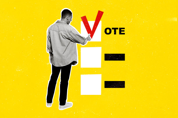 年轻人选择自由、和平、民主的3D照片拼贴艺术草图，标记正确的巨大投票复选框图片下载