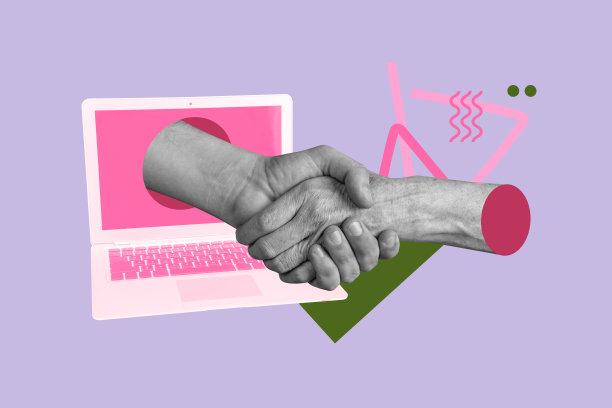 手握在一起的远距离爱情信件合成照片拼贴，麦克风设备合作，孤立在涂鸦背景上图片下载