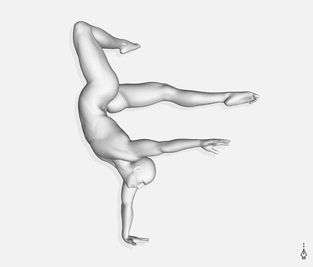 单臂倒立的男子。体操运动员。人类身体的3D模型。健身工作室、舞蹈课程、瑜伽或有氧运动课程的运动符号。矢量插图。图片下载