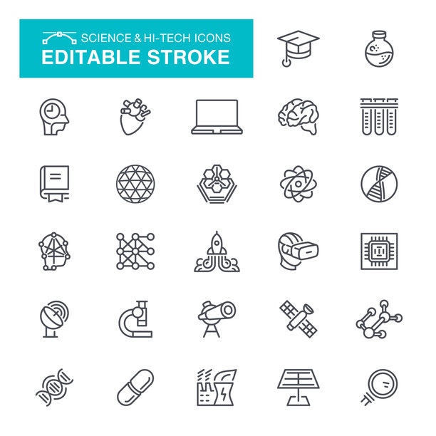 科学和高科技图标可编辑的笔触图片下载