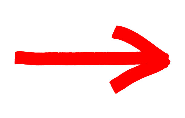 红色箭头笔触图标，背景为白色。箭头标志是用马克笔手绘的。平铺展示。剪切路径。图片下载