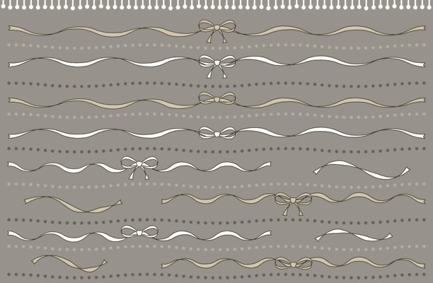 手绘丝带线条素材矢量插图集，简单可爱图片下载