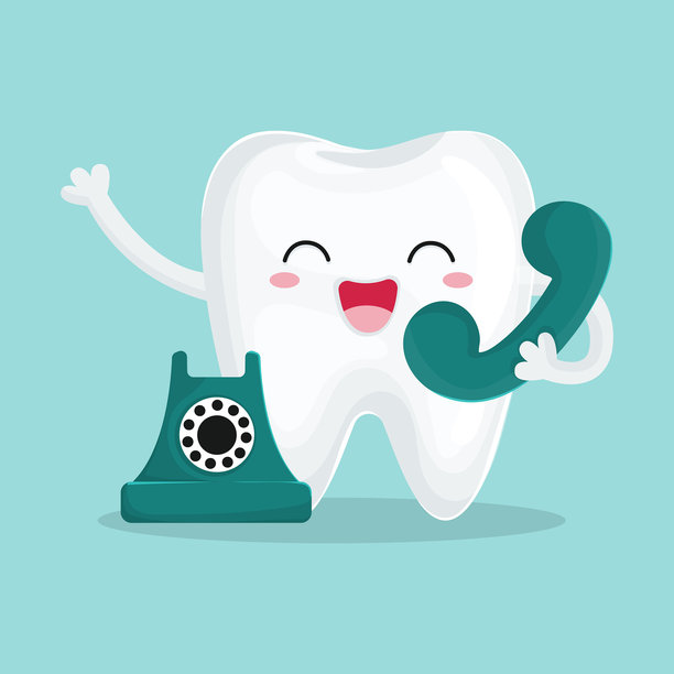 可爱的卡通牙齿在打电话 | 牙科预约矢量插图图片下载