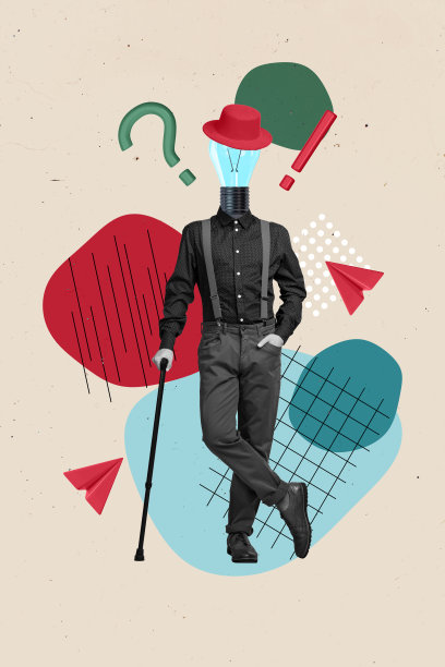 趋势艺术素描图像 3D 照片拼贴，描绘一位无头的隐秘年轻男性，头部是灯泡风格的帽子，手中握着一根棍子。图片下载